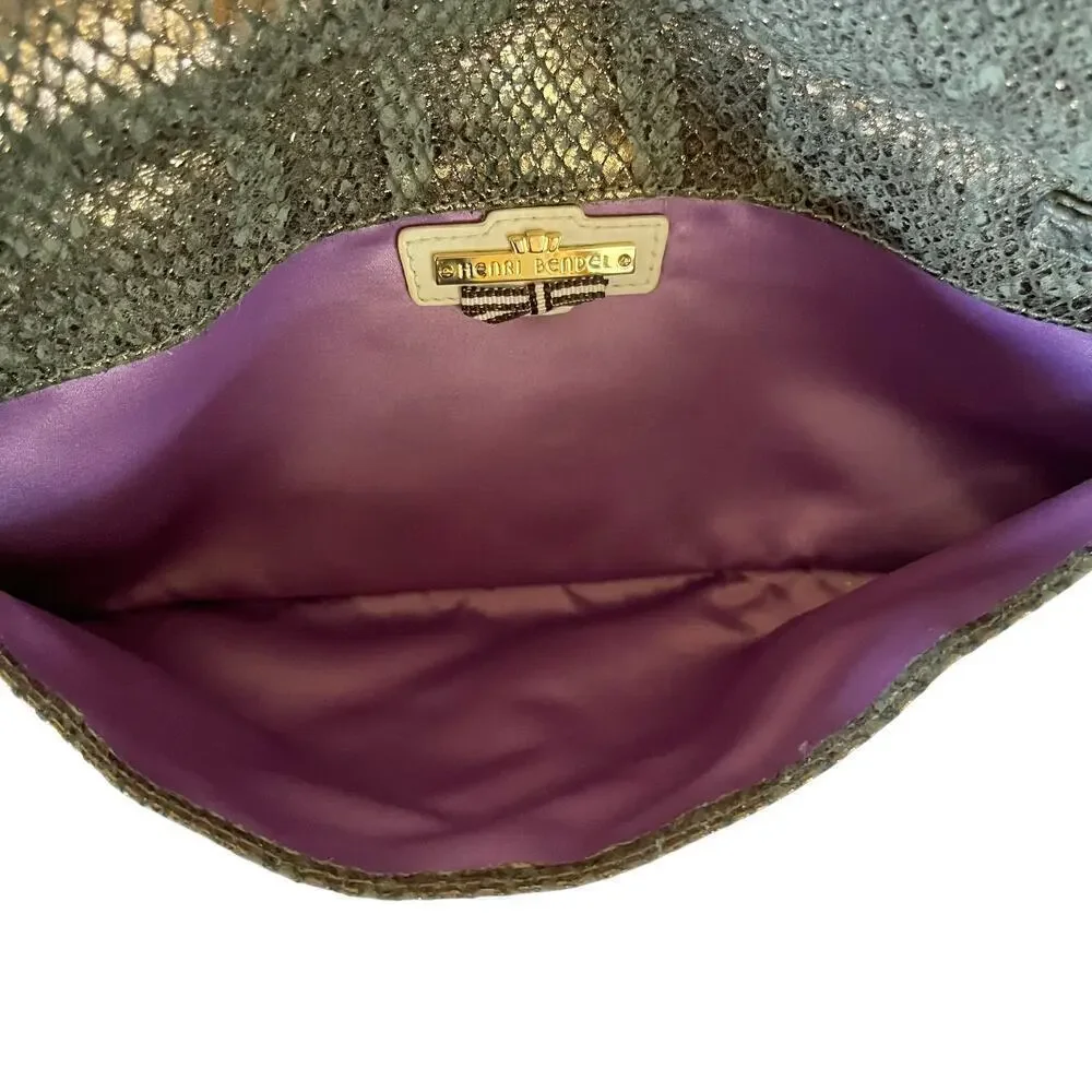 Henri Bendel Debutante Slim Metallic Snake Print Asymmetric Clutch Evening Bag